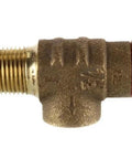 Side view of a 1/2-inch brass pressure relief valve with adjustment screw for water well systems