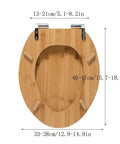 Top Shelf Thickened Toilet Seat With Quiet Drop Lid And Contoured Wooden Cushion For Chic Home Bathrooms No Sweat Setup Plus Heavy Duty Soft Close Guarantees Rock Solid Everyday Comfort, bamboo material with measurements.