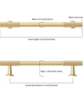 Diagram of 10 Pack 5 Inch Brushed Gold Cabinet Pulls For Kitchen Cabinets And Cupboards, showing dimensions and mounting holes.
