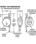 BD 05 Tool Balancer With ABS Housing And 6 Foot Galvanized Steel Aircraft Cable Light Duty Suspension dimension diagram