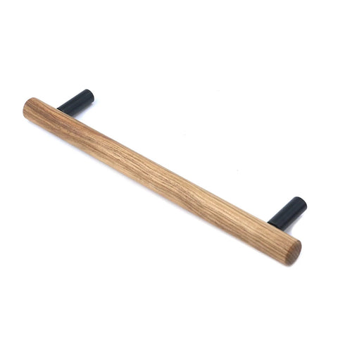 Walnut Solid Wood Pull Handles With Black Aluminum Base For Cabinets And Drawers, round black base, 160mm hole center, 7.9 inch length