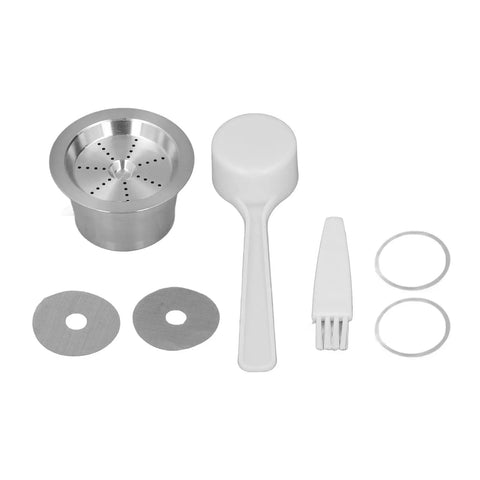 Premium Reusable Stainless Steel Coffee Filter Pods For Drip Machines with scoop, cleaning brush, and double mesh screens.