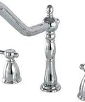 Tudor Style 8 Inch Center Kitchen Faucet No Sprayer In Polished Chrome 8-1/4 Inch Spout Reach 9-1/4 Inch Spout Height Washerless Cartridge