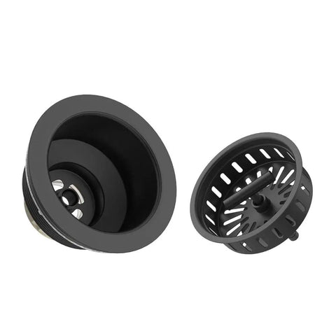 Matte Black Kitchen Sink Drain Kit With Stainless Steel Body And Basket Stopper For Universal Three And A Half Inch Drains