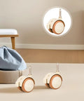 4pcs Crib Caster Wheel Set with Grip Neck Stem, PU Silent Locking, shown on smooth floor with soft storage bag.