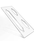 Game Changer Clear Acrylic Keyhole Slot Template Router Jig For Picture Hanging And Woodworking Shop Projects Pre Cut Slots, angled view.