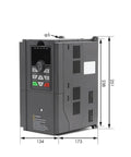 Beefy 3.7KW 3 Phase VFD With Vector Control Inverter, Flexible 220V 380V Input, Reliable Industrial Motor Speed Control And Low Voltage Application Compatibility, Smooth Start And Precise Torque. gray 3.7kW VFD inverter front view with keypad and size markings