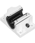 16mm Linear Guide Slider Bearing In Aluminum Alloy Housing With Wide Opening Low Noise Smooth Motion For CNC Machines And 3D Printers Built Tough Rust Resistant Block Easy Mount And High Precision, white block with visible balls