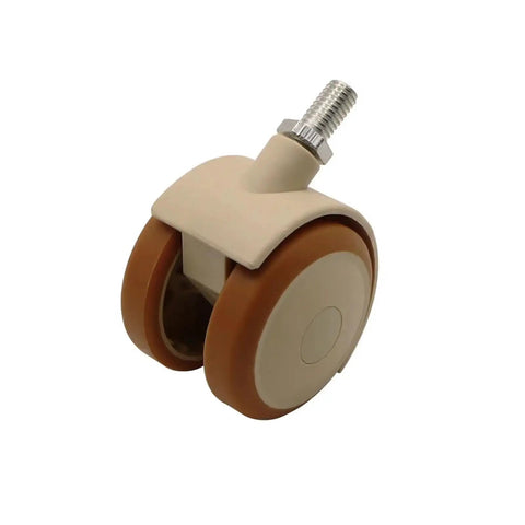 Grab These Top Shelf Smooth Rolling 4 Piece Rubber Threaded Casters For Squeaky Utility Carts, M6 M8 Swivel Stem Replacement Parts With Reliable Locking Brake, Heavy Duty Twin Wheels For Home Diy Projects - single caster with brown rubber wheels and threaded stem