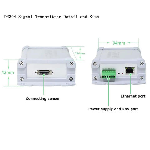 DR304 signal transmitter with size details and ports for Six Axis Load Cell Sensor For Robotics And Medical Applications, 20N Per Axis