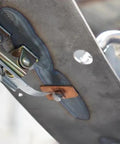 Hole Plug Magnet XL Hands Free Weld Tool With Pivoting Magnetic V-Pad Base on steel panel in use
