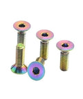 Pro Level M3 Gr5 Titanium Alloy Flat Countersunk Hex Socket Set Screws Coated In Durable Rainbow Finish showing various sizes.