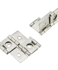 Heavy Duty Four Pack Double Acting Screen Hinges Featuring Smooth Three Sixty Degree Rotation Rust Resistant Nickel Finished Iron Frame With Included Mounting Hardware For Furniture Repair And Diy Upgrades Zero Hassle Install, close-up view of four hinges.