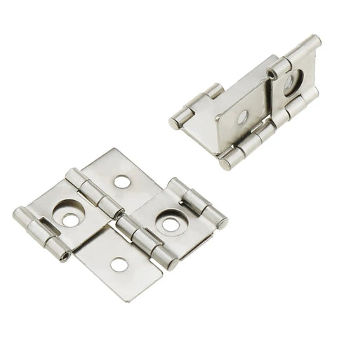 Heavy Duty Four Pack Double Acting Screen Hinges Featuring Smooth Three Sixty Degree Rotation Rust Resistant Nickel Finished Iron Frame With Included Mounting Hardware For Furniture Repair And Diy Upgrades Zero Hassle Install, close-up view of four hinges.