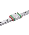 Top Notch 9mm MGN9 Linear Guide Rail With Matching Slider Block For Smooth Precision Motion Control In Diy CNC Router Projects And Heavy Duty Machinery Build Kits At 330mm Length, close-up view of rail and block.