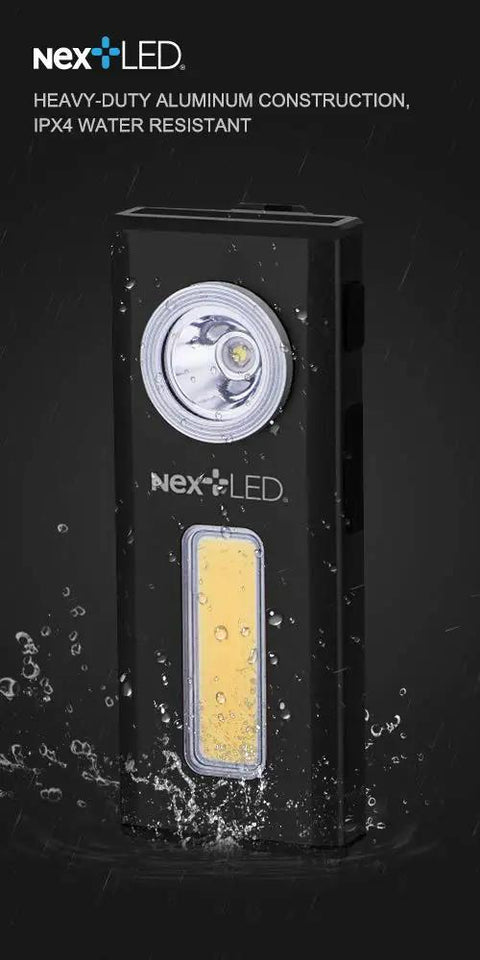 Rechargeable Slim LED Work Light With Clip On Pocket Flashlight Rugged Cast Aluminum Body Strong Magnet Built In Power Bank