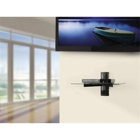 Wall Mounted Media Console Shelf With Adjustable Tempered Glass Tray For Your Streaming Gear Featuring Sturdy Steel Brackets And Nifty Cable Routing In Sleek Matte Black Finish