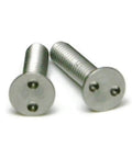Top Shelf Spanner Security Flat Head Stainless Steel Machine Screws 8-32 Thread 18-8 Grade, two screws with spanner drive pattern.