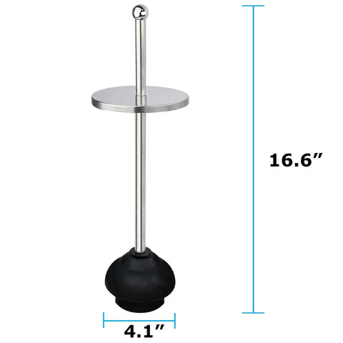 Multi Drain Toilet Plunger With Holder For Bathroom And Bathtub Quick Dry Chrome Finish Easy Storage Canister 16.6 inches high