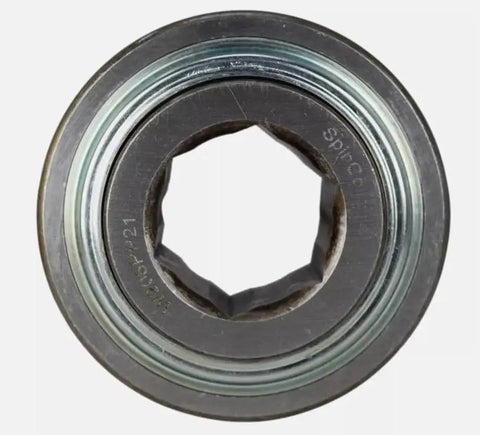 Heavy Duty Agricultural Replacement Bearing Compatible With John Deere Jd430 435 530 535 Balers, 1-1/4 inch hex bore close-up.