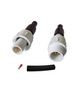 Badass High Voltage Protective Connector Heads With Rock Solid Metal Terminals And Heat Shrink Sheathing For Easy Plug And Play CO2 Laser Rig Upgrade Kit, showing two connectors with terminals and heat shrink tubing.