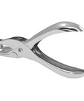 Silver metal handheld mini circle hole punch, part of a two pack one-eighth inch small hole punch for tags, clothing, and crafts.