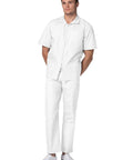 Men's Zip Front Scrub Jacket With Short Sleeves, White, Size Large, Durable Medical Uniform, Two Angled Patch Pockets And One Chest Pocket With Pen Divider