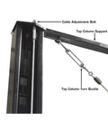 Detail of cable adjustment bolt and turnbuckle for Weekend Warrior 4 Post Car Stack Lift, 7K Lb Twin Deck Garage Hoist.