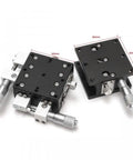 Two Three Axis Manual Linear Stages With 2.36 By 2.36 Inch Platform For Precise XY Positioning And Z Focusing Travel, Top View