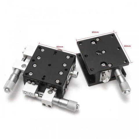 Two Three Axis Manual Linear Stages With 2.36 By 2.36 Inch Platform For Precise XY Positioning And Z Focusing Travel, Top View