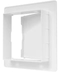 Top Shelf No Sweat Drywall Access Panel For Quick Bathroom Service And Utility Maintenance Covers Plumbing Electrical And Alarm Lines Rock Solid Recessed Design Fits Standard Four By Four Inches showing the white recessed panel for easy wall access.
