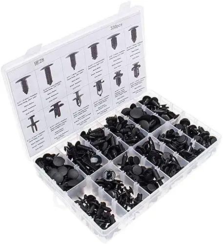 Box of 330 piece car nylon rivets fasteners push type clips kit with 12 sizes 6.3mm to 10mm holes for Ford Honda GM Chrysler