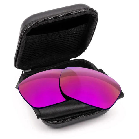 Apex Purple Non Polarized Replacement Lenses For Electric Stacker Sunglasses Made In Usa in a protective case.