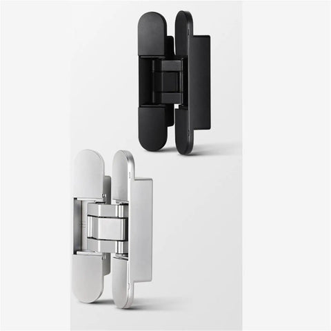 Dead Nuts Strong 3D Adjustable Concealed Door Hinges in silver and black finish for sleek operation and interior door use.