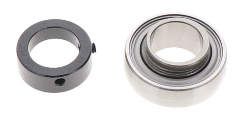 RA100RRB AG Beveled Narrow Inner Ring Ball Bearing Insert With Eccentric Lock, Pre Greased And Sealed, 1 Inch Bore, shown disassembled