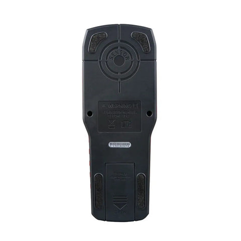Back view of Top Shelf Handheld Wall Scanner And Stud Finder with sensor and battery compartment for drywall work.