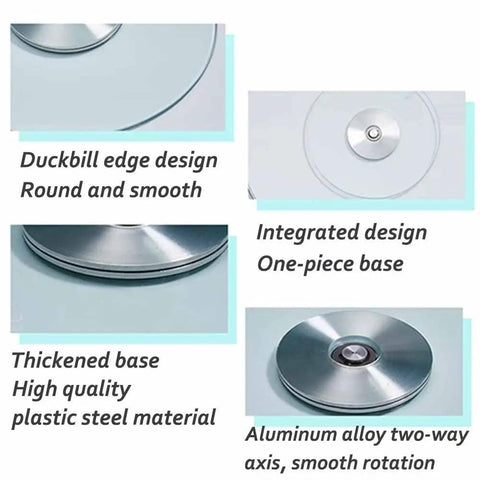 Round Lazy Susan Tempered Glass Turntable Runs Buttery Smooth Heavy Duty Slick Construction Crystal Clear Finish Total Game Changer For Family Dinners And Modern Kitchen Tables 35 To 39 Inches Wide, showcasing integrated design and aluminum alloy two-way axis.