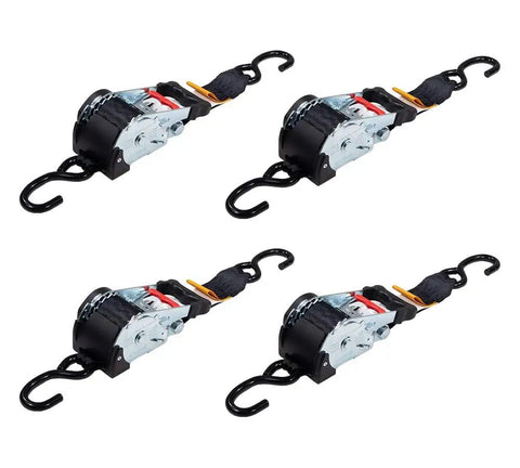 4 Auto Retract Ratchet Straps with Coated S Hooks, 2 Inch by 10 Foot, for Motorcycles ATVs Bikes and Trailers on Pickup Trailers