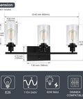 Dimensions of a Three Light Matte Black Farmhouse Vanity Light With Seeded Glass Wall Sconce For Kitchen Bathroom Living Room Mirror