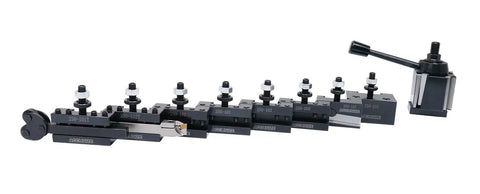 11 Piece AXA Wedge Type Quick Change Lathe Tool Post Set for 6 to 12 Inch Swing Includes Cutoff and Grooving Tools
