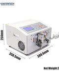 Heavy Duty Automatic Cable Wire Cutting And Stripping Machine AWG 32 To 11 With 100 Program Memories, compact design showing dimensions.