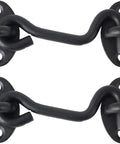 Stainless Steel Gate Hook and Eye Latch Screws for Door Window Shed Barn, set of two black hooks with mounting plates.