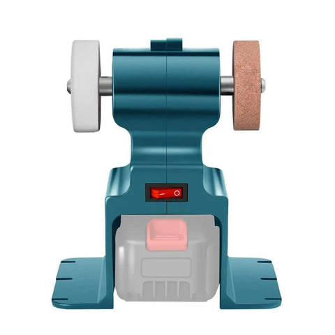 Cordless Mini Bench Grinding Machine With Dual Wheels For Metal Sharpening And Polishing Compatible With 1830B 1840B 1850B Battery Tools showing front view.