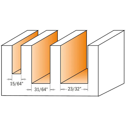 Three Piece Plywood Groove Router Bit Set With One Half Inch Shank For Perfect Plywood Joints, Includes 15/64, 31/64, 21/32 Inch