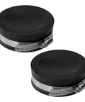 Two Pack Three Inch Qwik Cap Flexible PVC Pipe Cap With Stainless Steel Clamps Black Built To Last Easy Install No Fuss Quick Seal For Plumbing Drains And Outdoor Piping, black pipe caps