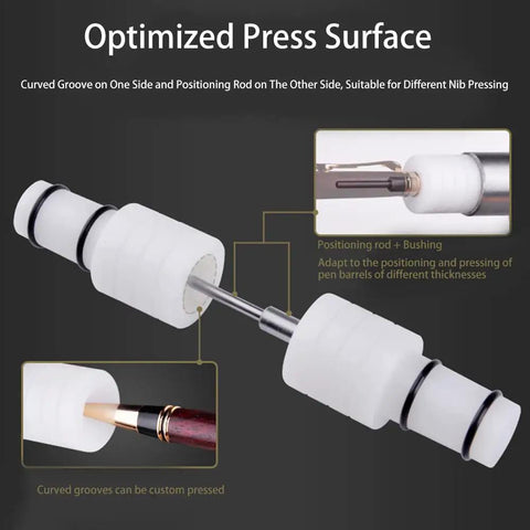 MT2 Morse Taper Lathe Pen Press for Effortless Woodturning projects showing optimized press surface with curved groove and positioning rod.
