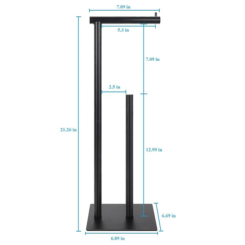 Freestanding Black Toilet Paper Holder Stand That Holds Up To 3 Tissue Rolls With Anti Drop Top Rod And Vertical Roll Storage Durable Metal Bathroom Organizer with measurements