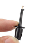 Close-up of a single beefy black test hook probe with heavy-duty spring clip for digital multimeters, part of a 5 pack.
