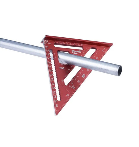 7 Inch Magnetic Rafter Square With Rare Earth Magnets And Precision Aluminum, Easy Read Framing Tool Featuring 1 In Cutout Props Pipe, One And One Eighth Inch Heel, Scribe Notches From 1 To 6 Inches For Fast Accurate Measurements.