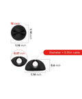 12-Pack Black Adhesive Cable Clips For Cord Management And Wire Organization, dimensions and design details shown.